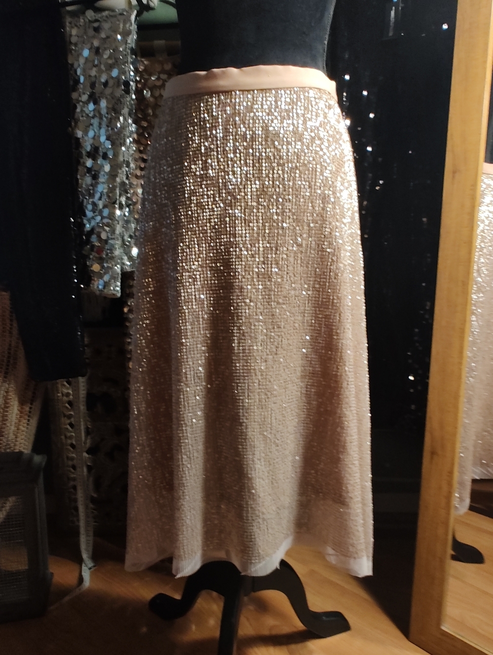 Anthropologie Champagne Sequin Maxi Skirt Size 8